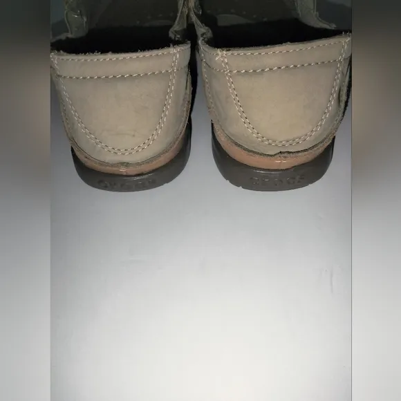 Crocs (Size 11) Men's Tan Leather Upper Nubuck Suede Trim Slip-on Comfort Shoes